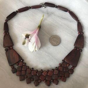 Unique boho wooden statement necklace.